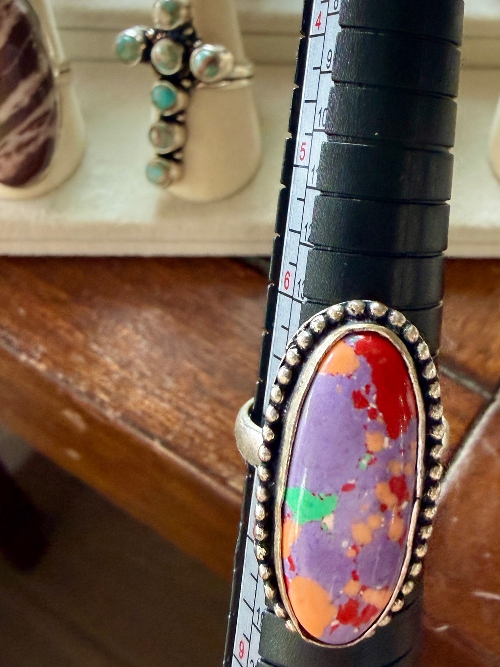 Vibrant Multicolor Oval Inlay Statement Ring - Purple & Red 7